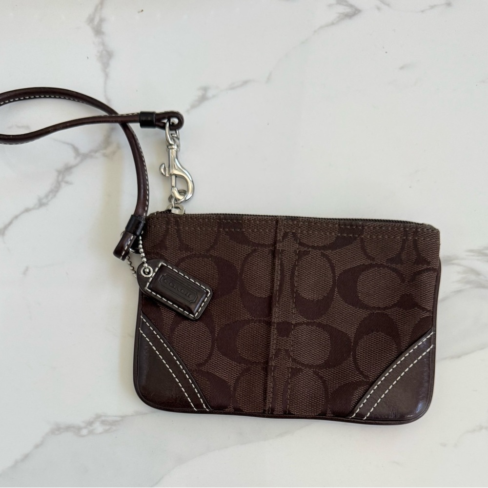 Brown Wristlet With Logo Pattern - image 1